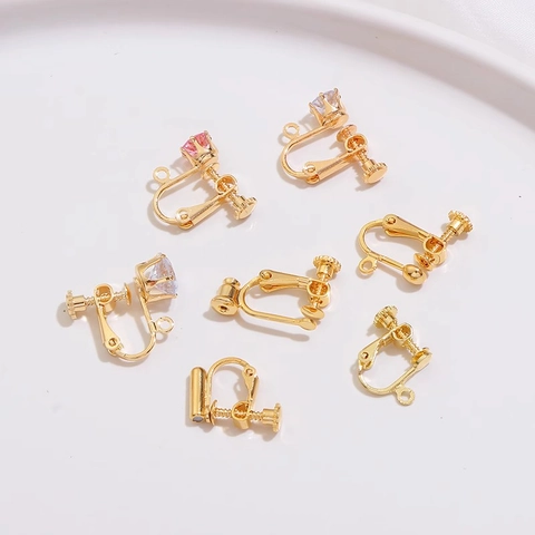 14K 18K Verguld Koperen Schroef Oorbel Converter DIY Accessoires Met Lus Zirconia Strass Voor Oren Zonder Gaatjes Sieraden Accessoires