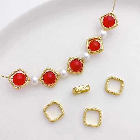14K Gold Plated Copper Square Bead Frame Vintage Cloud Pattern Geometric Spacer Bead For DIY Jewelry Bracelet Necklace Findings