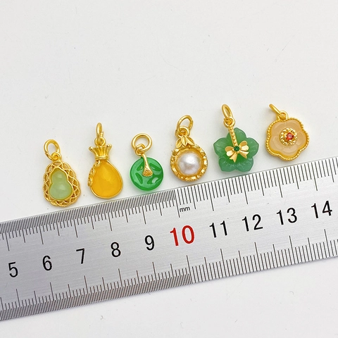 18K Verguld Legering Imitatie Jade Hanger Traditionele Chinese Stijl Fleskalebas Lotus Ping An Kou Bloem DIY Sieraden Accessoires