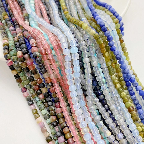 Natuursteen Gefacetteerde Kubuskralen Voor DIY Sieraden Maken Amazoniet Aardbei Kwarts Toermalijn Losse Kralen 4mm