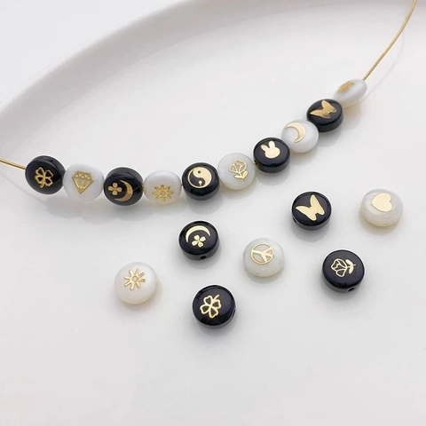Zoetwater Parelmoer Schelp Kralen Dubbelzijdig 14K Verguld Hart Maan Ster Vlinder Klaver Spacer Kralen Voor DIY Sieraden Maken Accessoires
