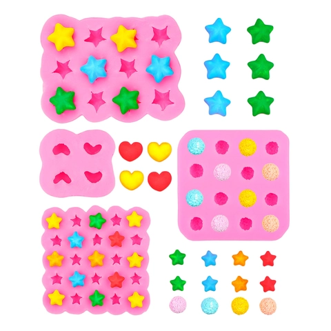 Molde de Silicona con Forma de Corazón Estrella Bola para Chocolate Fondant Pastel DIY Cera de Sellar Resina Epoxi Rosa Transparente