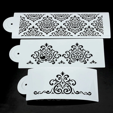 Plantillas de Pasteles Florales de Damasco Europeos para Decoración de Relieve Moldes de Borde Hueco de Plástico PET Flexible