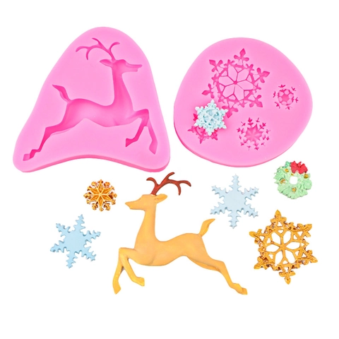 Kerst Sneeuwvlok Rendier Siliconen Vorm Fondant Taart Decoratie Gereedschap DIY Chocolade Bakvorm Winter Suikerwerk