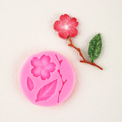 Silicone Cherry Blossom Plum Branch Leaf Mold For Fondant Chocolate Clay DIY Cake Decorating Baking Tool Kitchen Mold