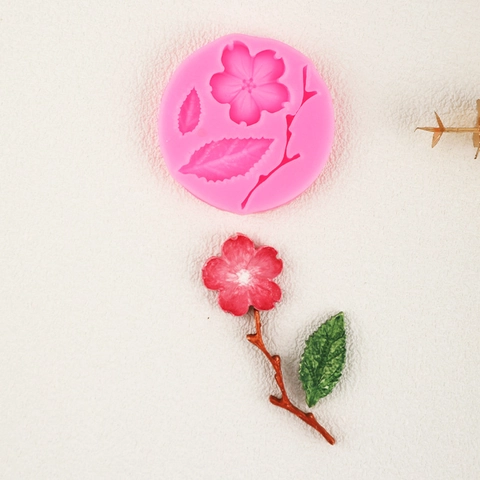 Silicone Cherry Blossom Plum Branch Leaf Mold For Fondant Chocolate Clay DIY Cake Decorating Baking Tool Kitchen Mold