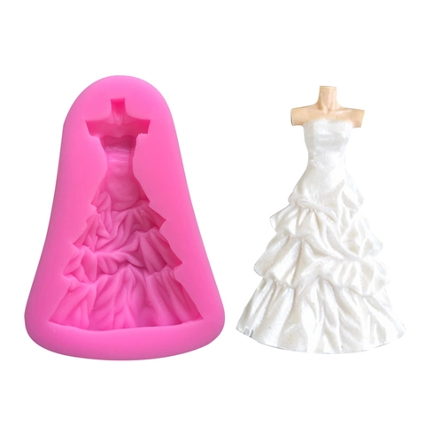 Wedding Dress Gown Silicone Mold For Chocolate Fondant Cake Decorating DIY Clay Resin Soap Mold Pleated Skirt Design