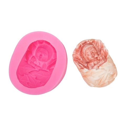 Molde de Silicona de Bebé Durmiendo en Hoja Molde 3D de Fondant para Pasteles Jabón Velas Chocolate Arcilla DIY