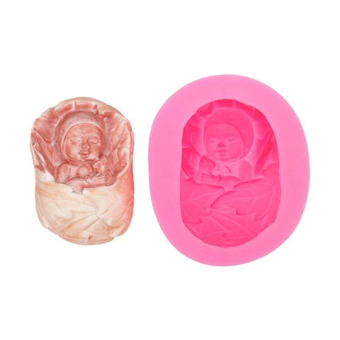 Molde de Silicona de Bebé Durmiendo en Hoja Molde 3D de Fondant para Pasteles Jabón Velas Chocolate Arcilla DIY