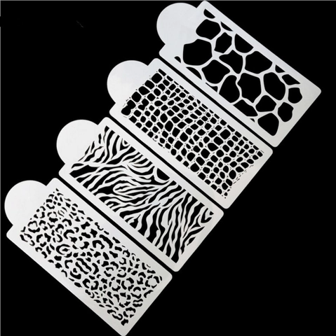 Set Stencil per Torte con Motivo Leopardato e Zebrato Texture Animale Modello a Bordo Intagliato Stampi in Plastica per Decorazione