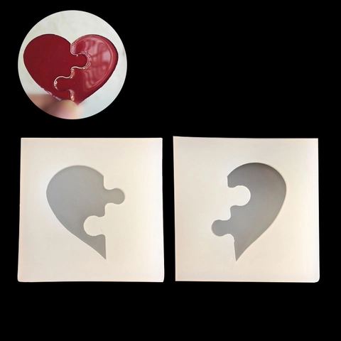Herzform Puzzle Silikonform Für UV Harz Epoxidguss DIY Schmuck Schlüsselanhänger Paar Herz Formwerkzeug