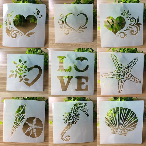 DIY Cake Printing Stencil PET Plastic Hollow Template For Birthday Baking Drawing Scrapbook Heart Marine Floral Design