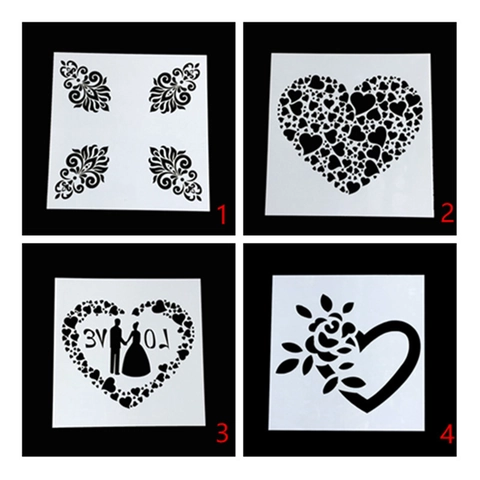 Stencil per Pittura Fai-da-te PET Modelli da Disegno Intagliati Cuore Fiore Silhouette per Scrapbook Album Decorazione Matrimonio