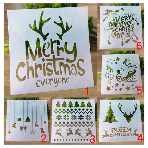 Christmas DIY Painting Stencils PET Plastic Hollow Drawing Templates For Scrapbooking Album Art Photo Decor Reindeer Tree