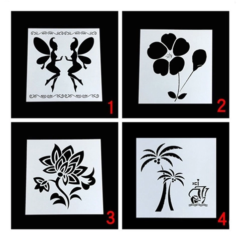 DIY Painting Stencil PET Scrapbook Hollow Template For Drawing Album Education Flower Angel Coconut Tree Pattern Decorative