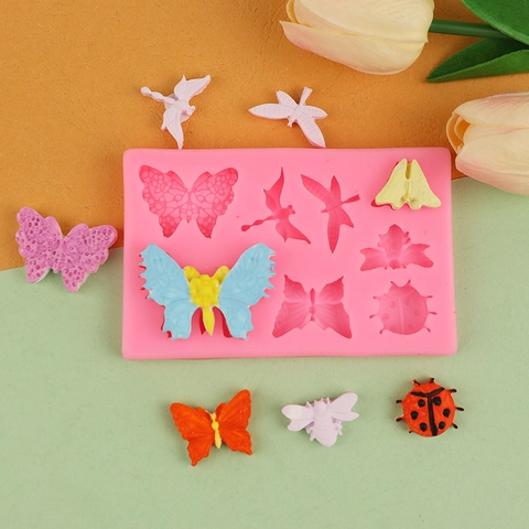 Siliconen Vlinder Libel Insect Vorm Voor Taart Fondant Chocolade Zeep Decoratie DIY Natuur Bos Stijl Bakken Tool