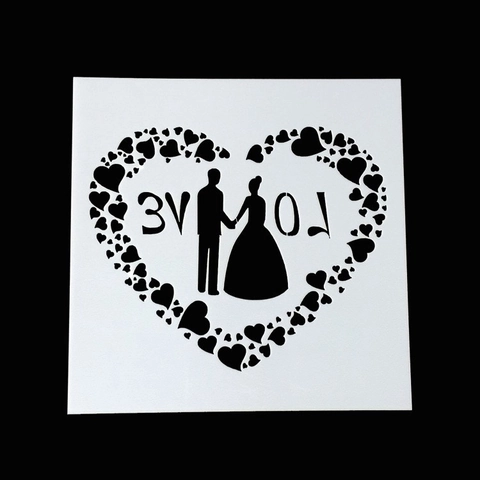 DIY Painting Stencils PET Hollow Out Drawing Templates Heart Flower Silhouette For Scrapbook Album Wedding Decoration