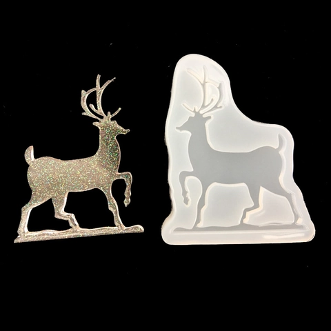 Christmas Reindeer Silicone Resin Mold Mirror DIY Crystal Epoxy Mold For Handmade Deer Pendant Jewelry Making Holiday Decor