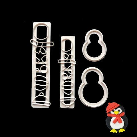 Juego de 4 Cortadores de Fondant de Navidad Pingüino y Muñeco de Nieve de Plástico para Decoración de Pasteles DIY
