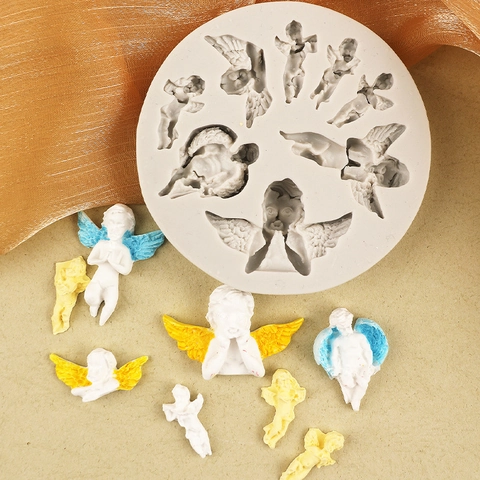 Molde de Silicona de Ángel para Pasteles de Fondant Chocolate DIY Manualidades Decoración Herramienta de Horneado Formas de Querubín Redondo