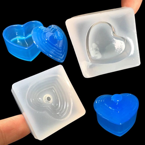 Set di Stampi in Silicone a Forma di Cuore per Scatola di Gioielli Superficie a Specchio Stampo Epossidico Fai Da Te