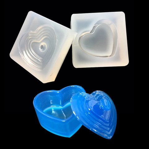 Set di Stampi in Silicone a Forma di Cuore per Scatola di Gioielli Superficie a Specchio Stampo Epossidico Fai Da Te