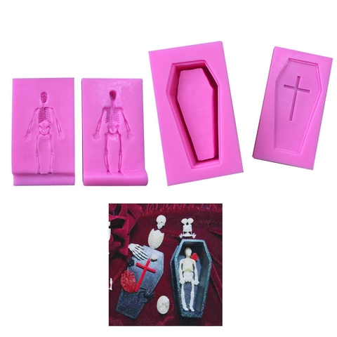Halloween 3D Doodskist Skelet Siliconen Taartvorm Gotisch Kruis Fondant Chocolade Zeepvorm Voor Halloween Bakken Feest Decoratie