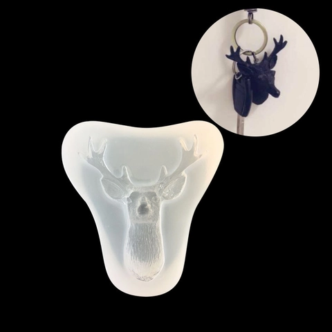 Molde de Silicona 3D Cabeza de Ciervo Para Llavero de Resina Epoxi de Cristal DIY Colgante Jabón Hecho a Mano Vela