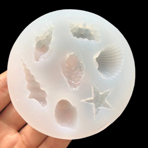 Molde Redondo de Silicona Serie Océano para Manualidades Resina DIY Estrella de Mar Concha Decoración Pasteles Fondant