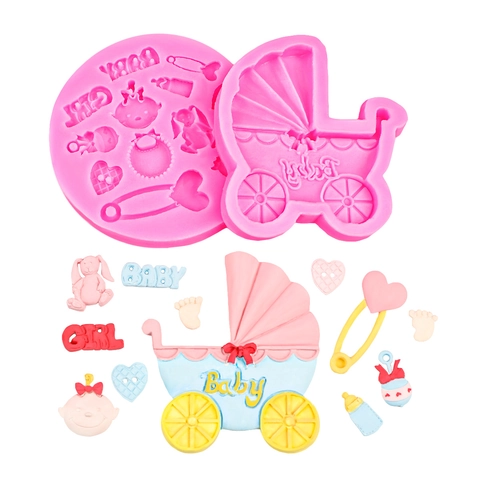Silicone Baby Stroller Footprint Fondant Mold For Cake Decorating Chocolate Baking Biscuit DIY Handcrafted Sugarcraft Tool