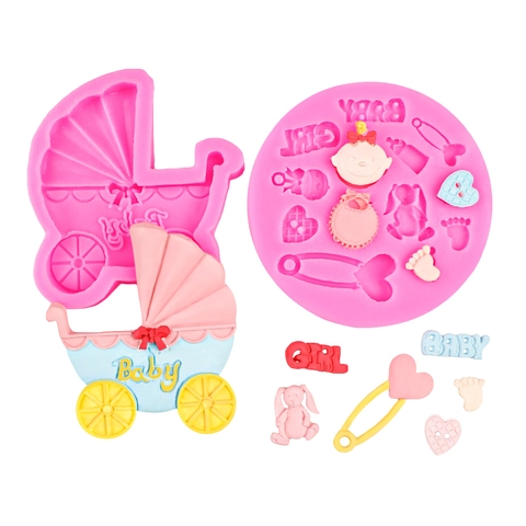 Silicone Baby Stroller Footprint Fondant Mold For Cake Decorating Chocolate Baking Biscuit DIY Handcrafted Sugarcraft Tool