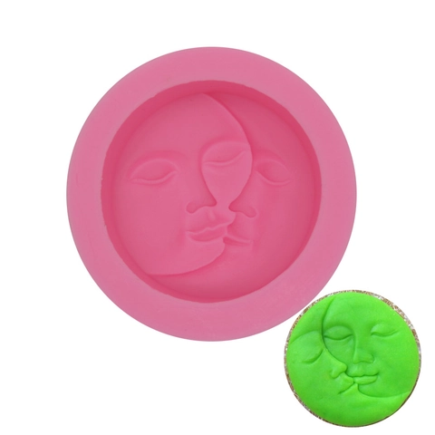 Silikon Backform Sonne Mond Gesicht Rund Fondantform Für Handgemachte Seife Kerze Gips Künstlerisches Relief Backwerkzeug