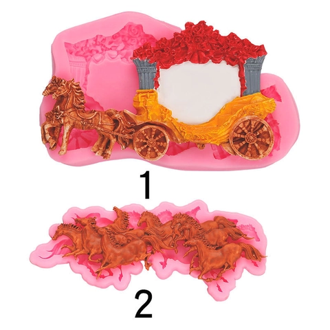 Classical Wedding Carriage And Galloping Horses Silicone Mold Fondant Chocolate Clay DIY Baking Decorating Tool European Style Cake Mold