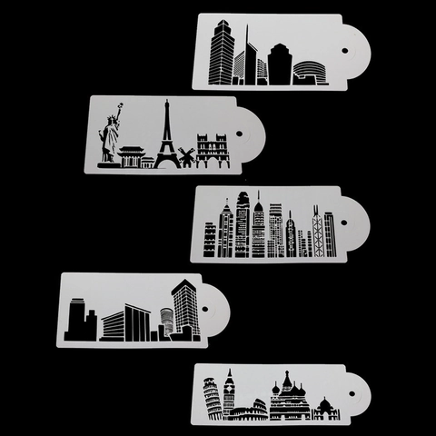 Global Landmark Architecture Cake Stencils Eiffel Tower Statue Of Liberty City Skyline Baking Hollow Spray Mold Border Decor