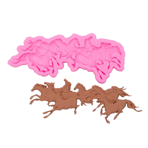Eight Running Horses Silicone Fondant Chocolate Mold Relief Cake Border Decoration DIY Craft Clay Soap Baking Mold Tool