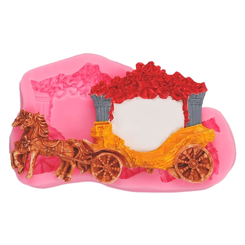 Classical Wedding Carriage And Galloping Horses Silicone Mold Fondant Chocolate Clay DIY Baking Decorating Tool European Style Cake Mold