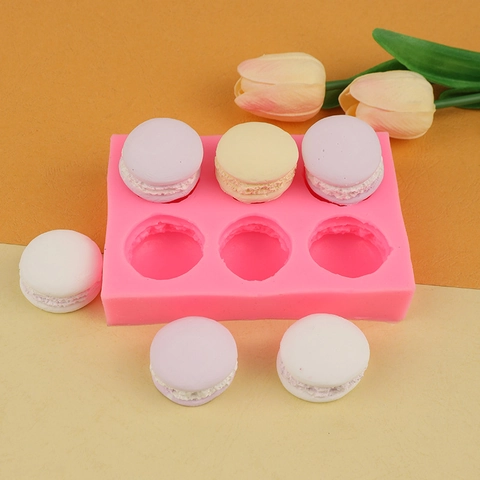 3D Macaron Silikonform 6 Hohlräume Macaron Form Kuchen Deko Werkzeug Für DIY Handgemachte Seife Ton Hamburger Backform