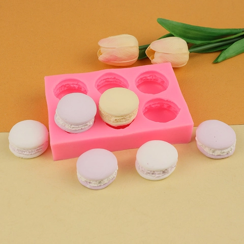 3D Macaron Silikonform 6 Hohlräume Macaron Form Kuchen Deko Werkzeug Für DIY Handgemachte Seife Ton Hamburger Backform