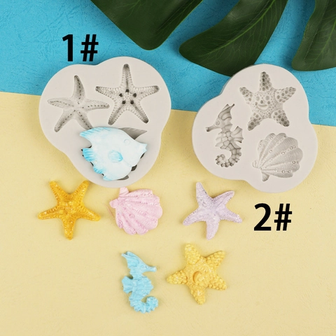 Stampo per Torte in Silicone Serie Oceano Stella Marina Cavalluccio Marino Conchiglia Pesce Strumento per Cottura Fondente Argilla