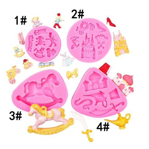 Fairy Tale Silicone Cake Mold Castle Carriage Rocking Horse Magic Lamp High Heel Princess Dress DIY Baking Decoration Tool