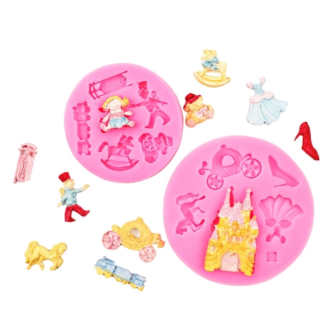 Fairy Tale Silicone Cake Mold Castle Carriage Rocking Horse Magic Lamp High Heel Princess Dress DIY Baking Decoration Tool