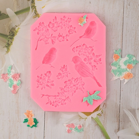 Vögel und Rosen Silikon Fondant Form DIY Backen Kuchen Dekoration Schokolade Süßigkeiten Werkzeug Vogel Rose Tonform