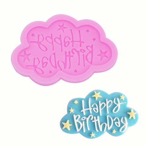 Wolkenform Silikonform Happy Birthday Text Stern Muster DIY Fondant Kuchen Dekoration Schokolade Seife UV Harz Handwerk Werkzeug