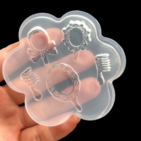 Stampo in Silicone a Forma di Specchio Magico e Pettine per Gioielli in Resina Fai da Te Torta Fondente Budino Gelatina Cioccolato
