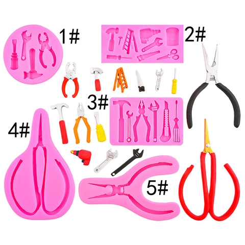Silicone Hardware Tool Cake Mold For Fondant Chocolate Candy Hammer Wrench Plier Saw Ladder Scissor Shape Baking Decoration