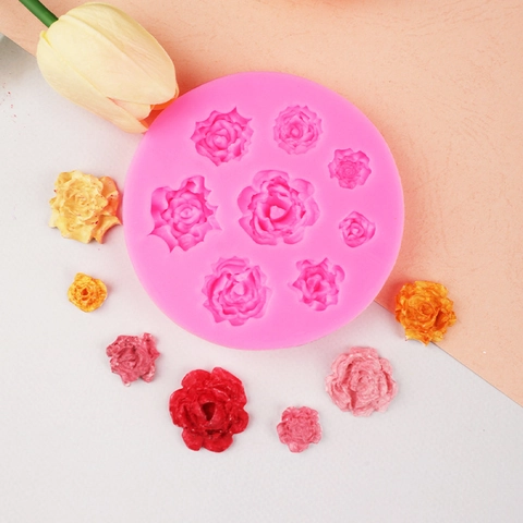 Silikon Rose Blume Kuchenform Rund Multi Hohlraum DIY Schokolade Fondant Backwerkzeug Für Harz Ton Dekor