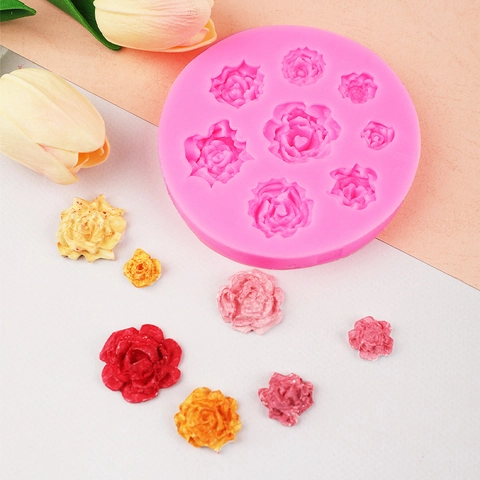Silikon Rose Blume Kuchenform Rund Multi Hohlraum DIY Schokolade Fondant Backwerkzeug Für Harz Ton Dekor