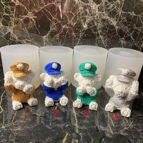 3D Beer Met Hoed Siliconen Vorm Cartoon Beer Fondant Cake Bakvorm DIY Gips Epoxy Hars Ambachtelijke Gereedschappen Teddybeer Vormen