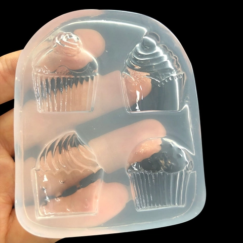 4-Loch Cupcake Form Silikonform DIY Kristall Epoxy UV Kleber Harzgussform Für Dessert Fondue Handyhülle Dekoration