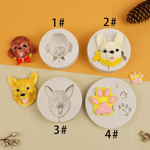 Molde de Silicona Cabeza de Perro Caniche Bulldog Corgi Pata Forma Molde Para Hornear DIY Chocolate Fondant Pastel Decoración Herramienta